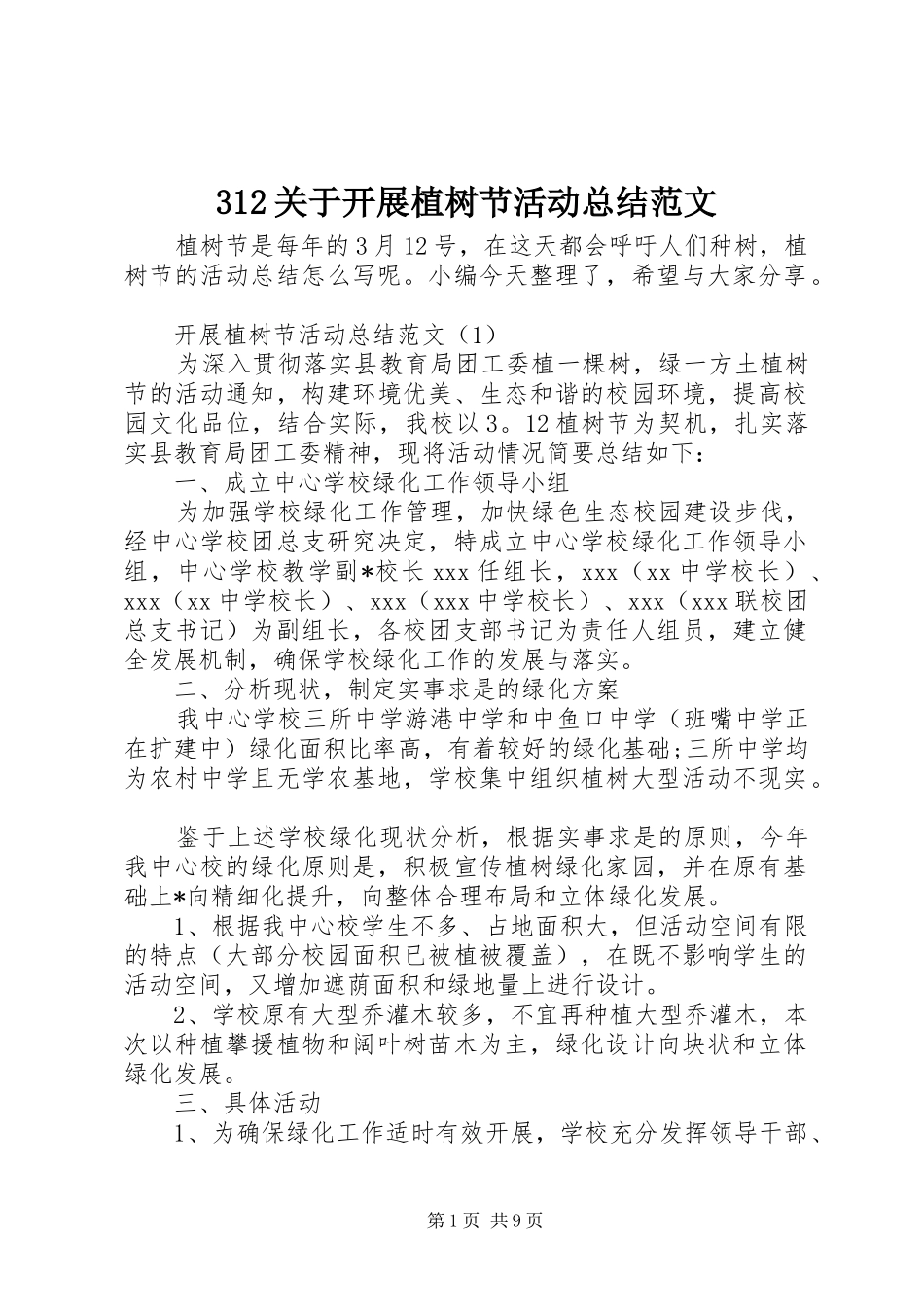312关于开展植树节活动总结范文_第1页