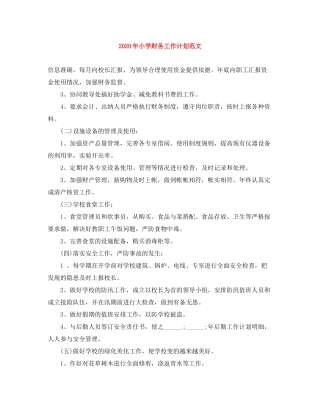 2020年小学财务工作计划范文