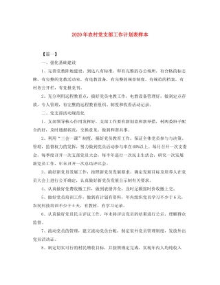 2020年农村党支部工作计划表样本