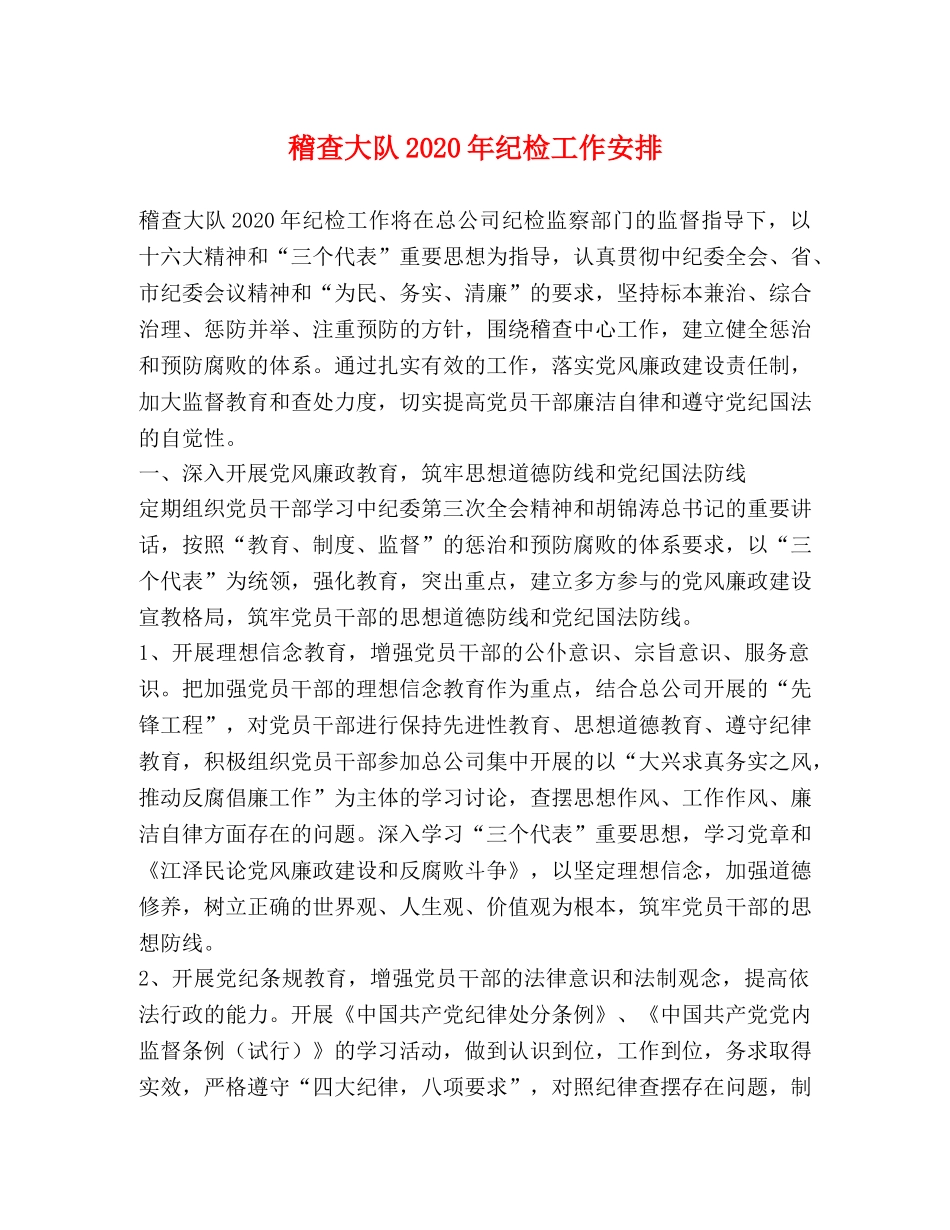 稽查大队2024年纪检工作安排 _第1页