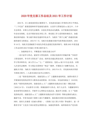 2020年党支部工作总结及年工作计划2