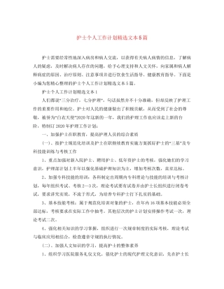护士个人工作计划精选文本5篇