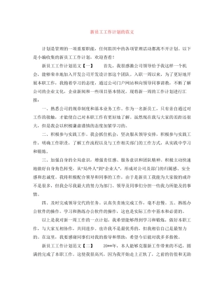 新员工工作计划的范文