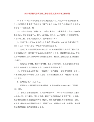 2020年天然气公司工作工作总结范文及年工作计划