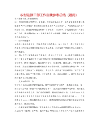 农村选派干部工作自我参考总结（通用） 