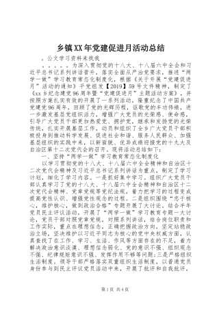 乡镇XX年党建促进月活动总结
