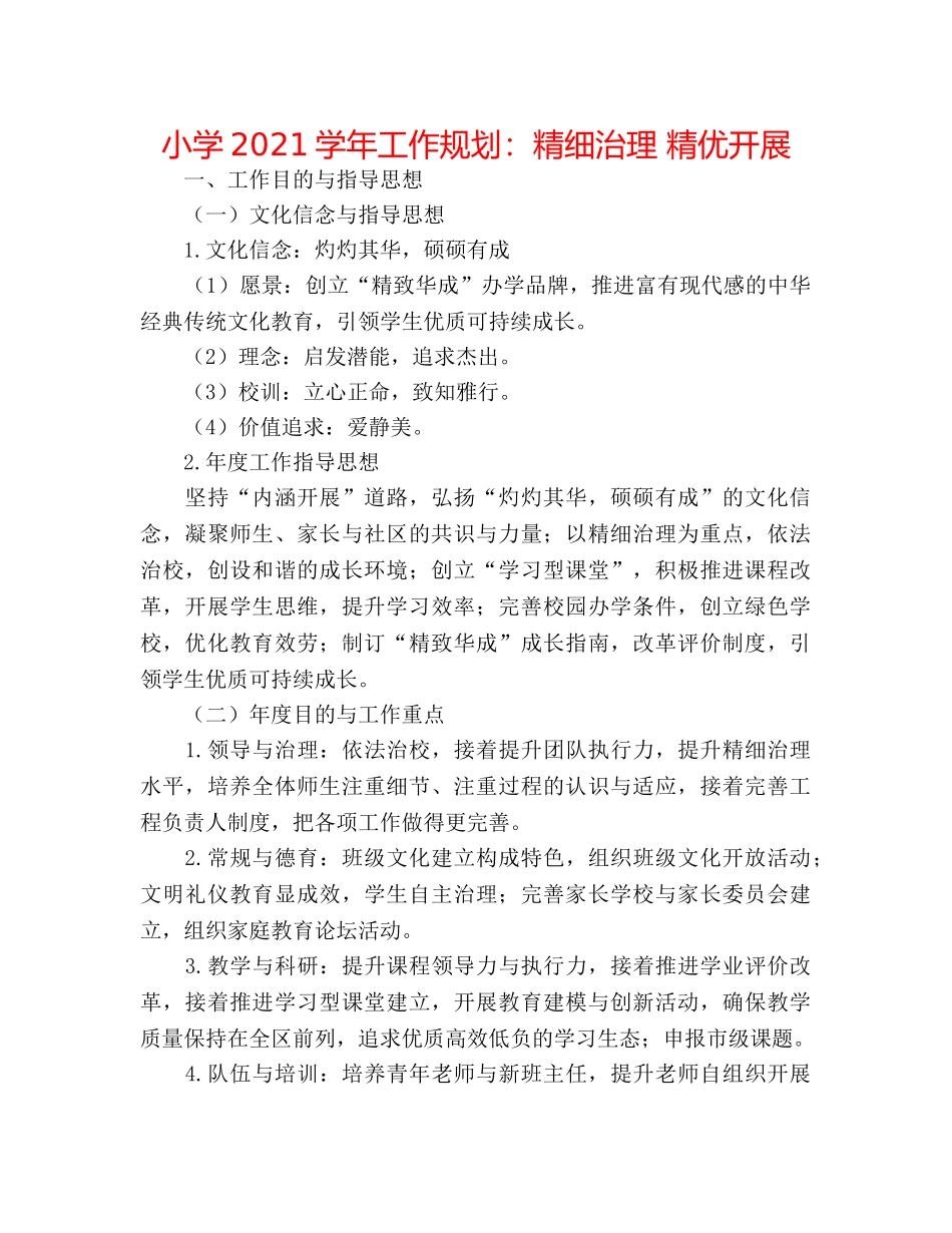 小学2024学年工作规划精细管理 精优发展 _第1页