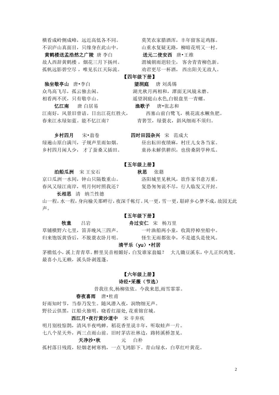 一到六年级古诗及日积月累(2)(1)_第2页