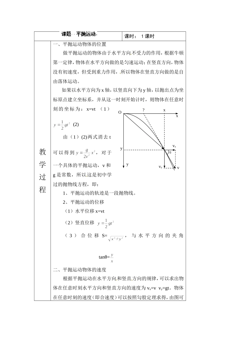 平抛运动教学设计（刘付海）_第1页