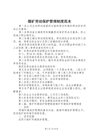 煤矿劳动保护管理制度范本