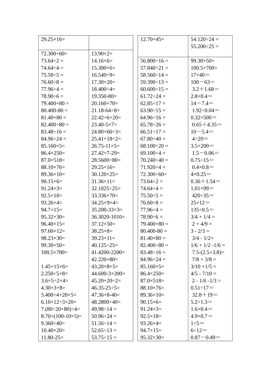 小学五年级数学口算千题_第2页