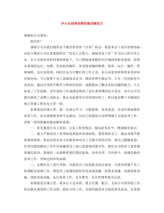 护士长助理竞聘的演讲稿范文 