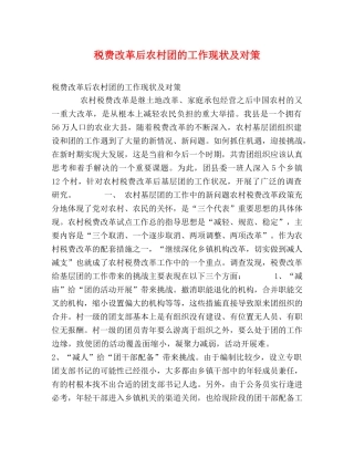 税费改革后农村团的工作现状及对策 