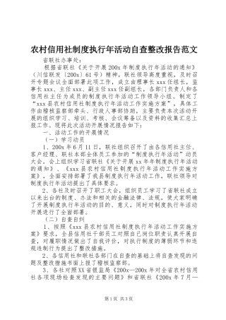 农村信用社制度执行年活动自查整改报告范文