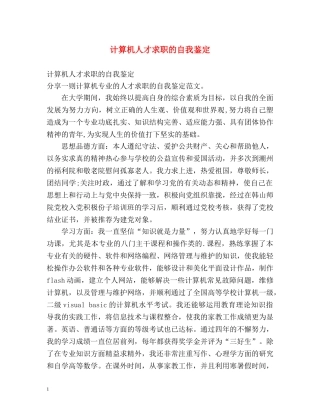 计算机人才求职的自我鉴定 