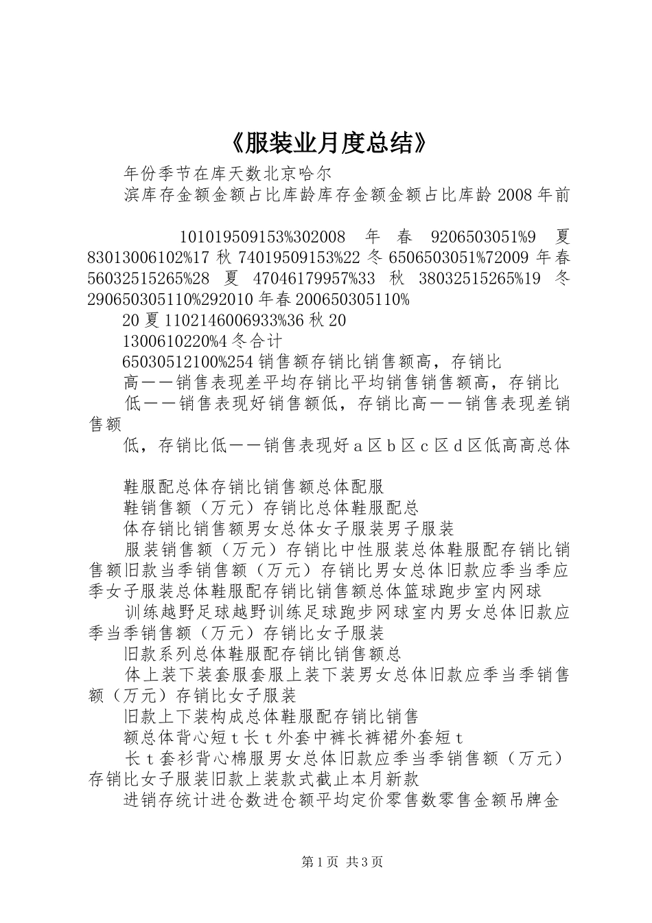 《服装业月度总结》_第1页