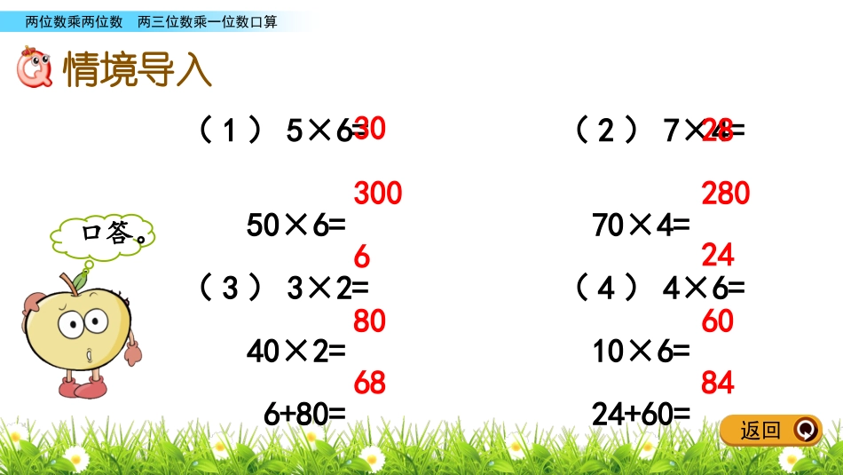【优选】三年级下册数学课件-41两三位数乘一位数口算人教新课标（2014秋）(共13张PPT)_第2页