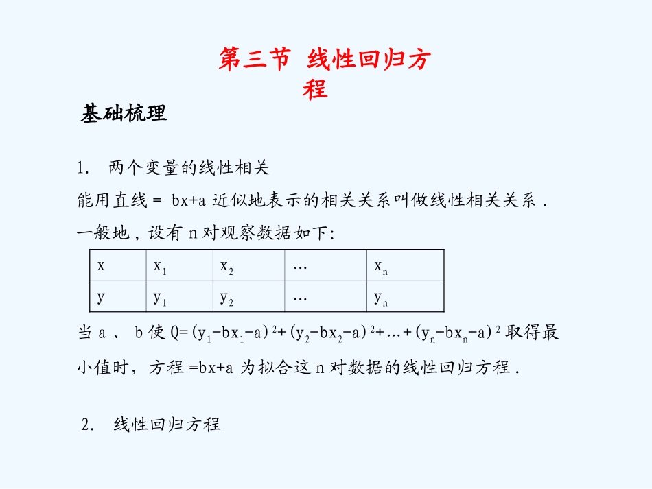 《学案与测评》2011年高考数学总复习 第十三单元第三节 线性回归方程_第1页