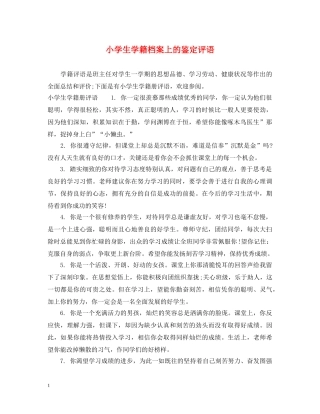 小学生学籍档案上的鉴定评语 
