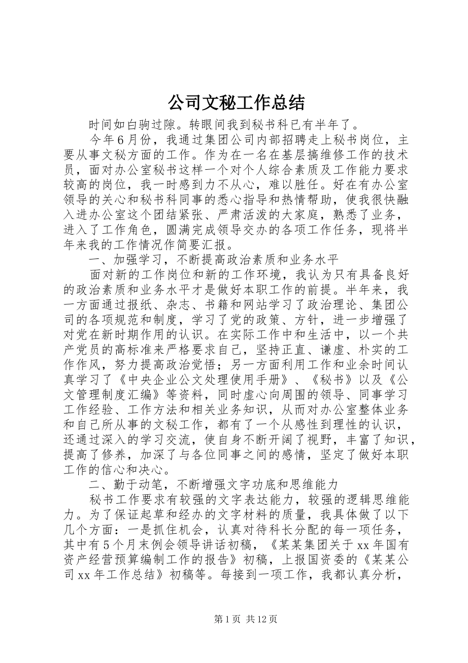 公司文秘工作总结 (3)_第1页