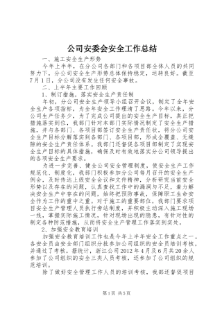公司安委会安全工作总结 (3)