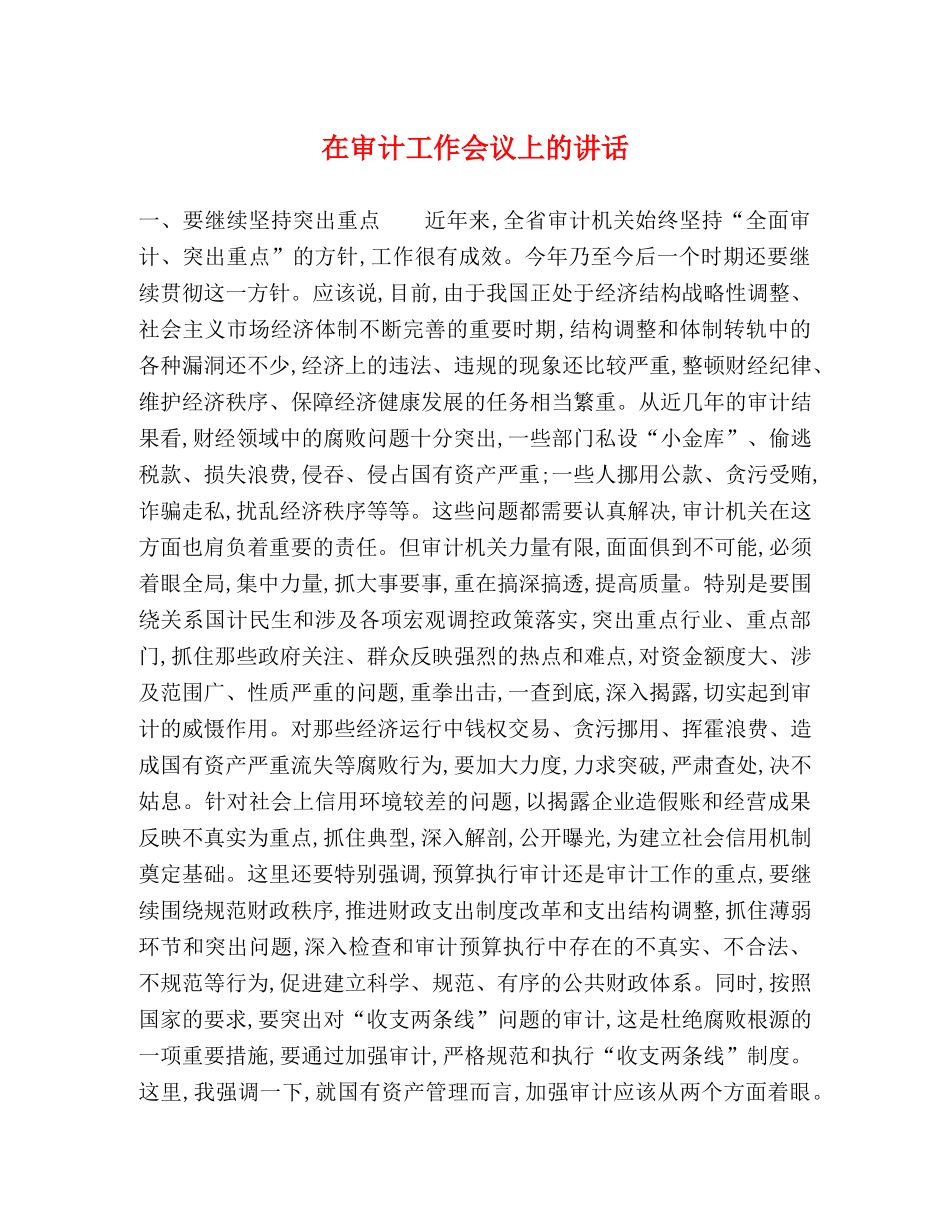 在审计工作会议上的讲话 _第1页