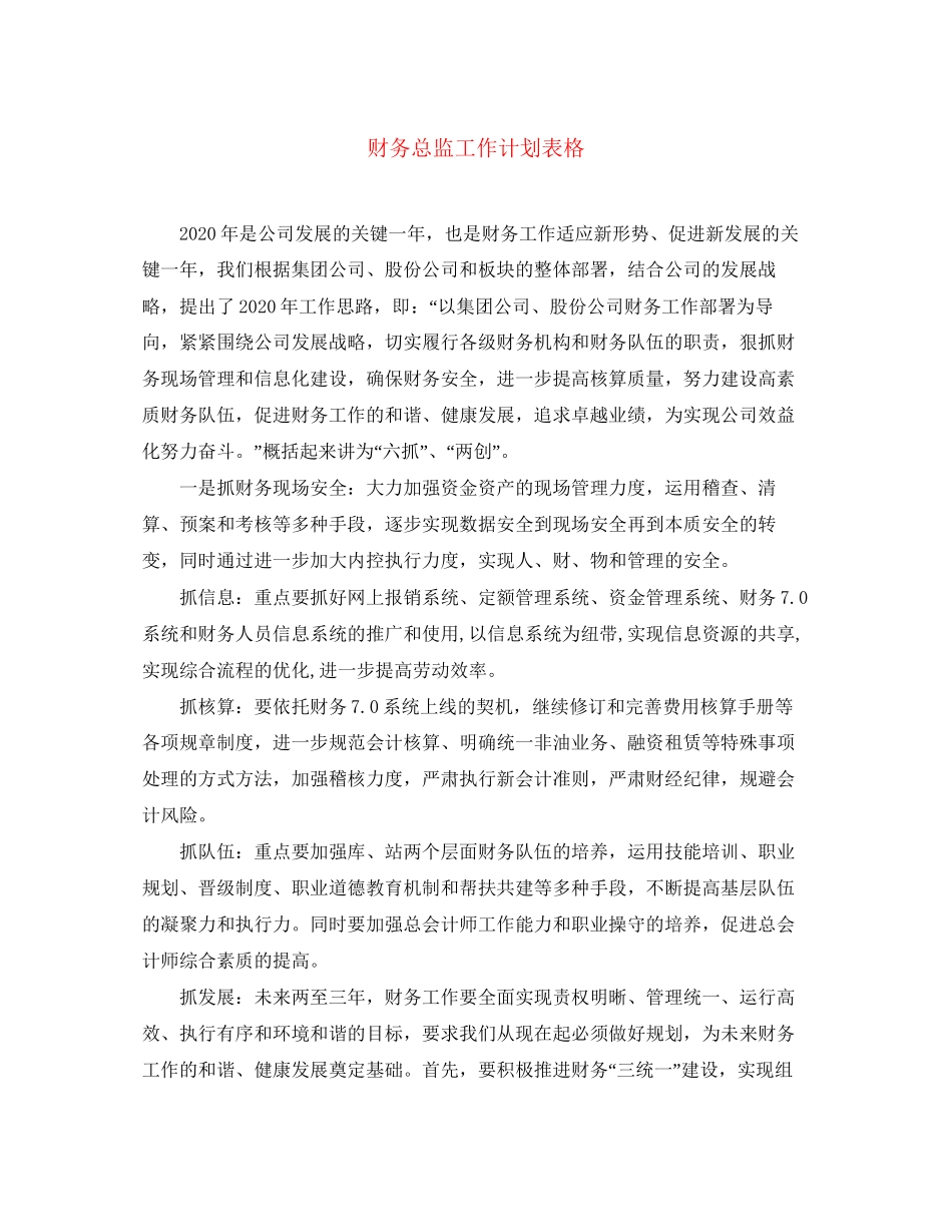 财务总监工作计划表格_第1页
