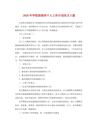 2020年学校团委的个人工作计划范文5篇