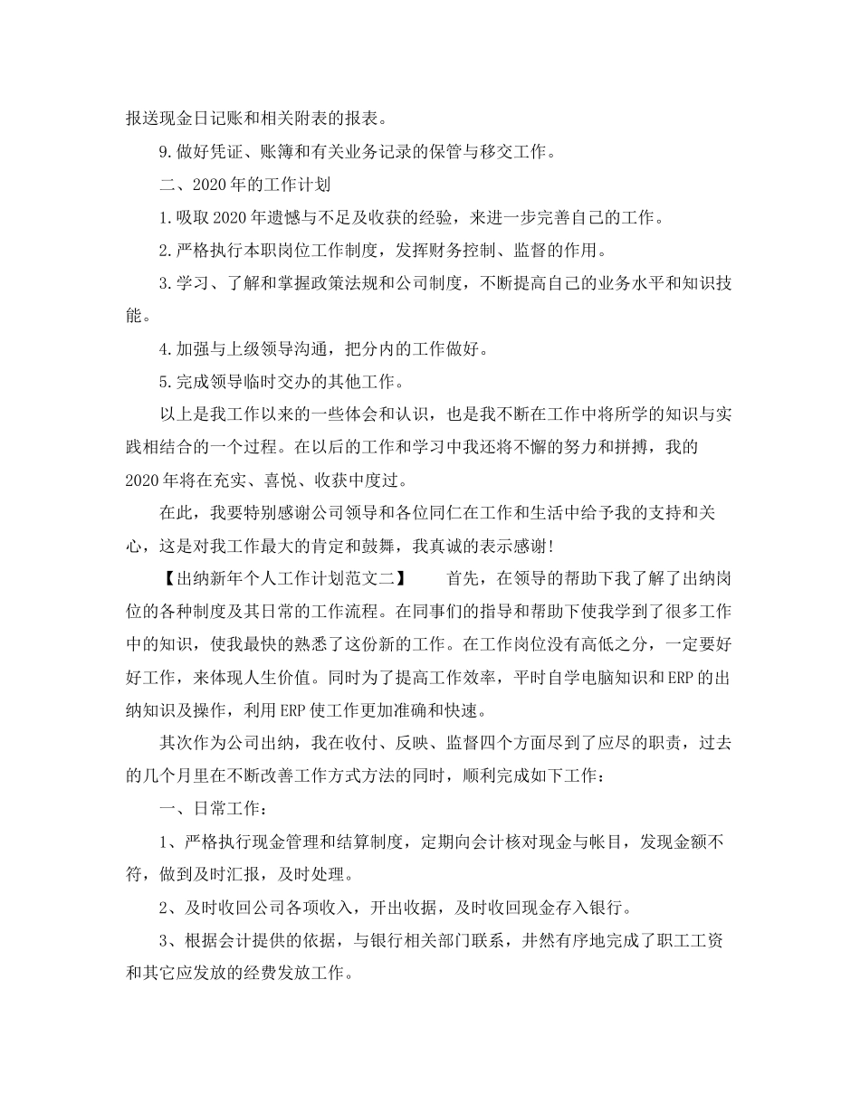 出纳新年个人工作计划（精选）_第2页