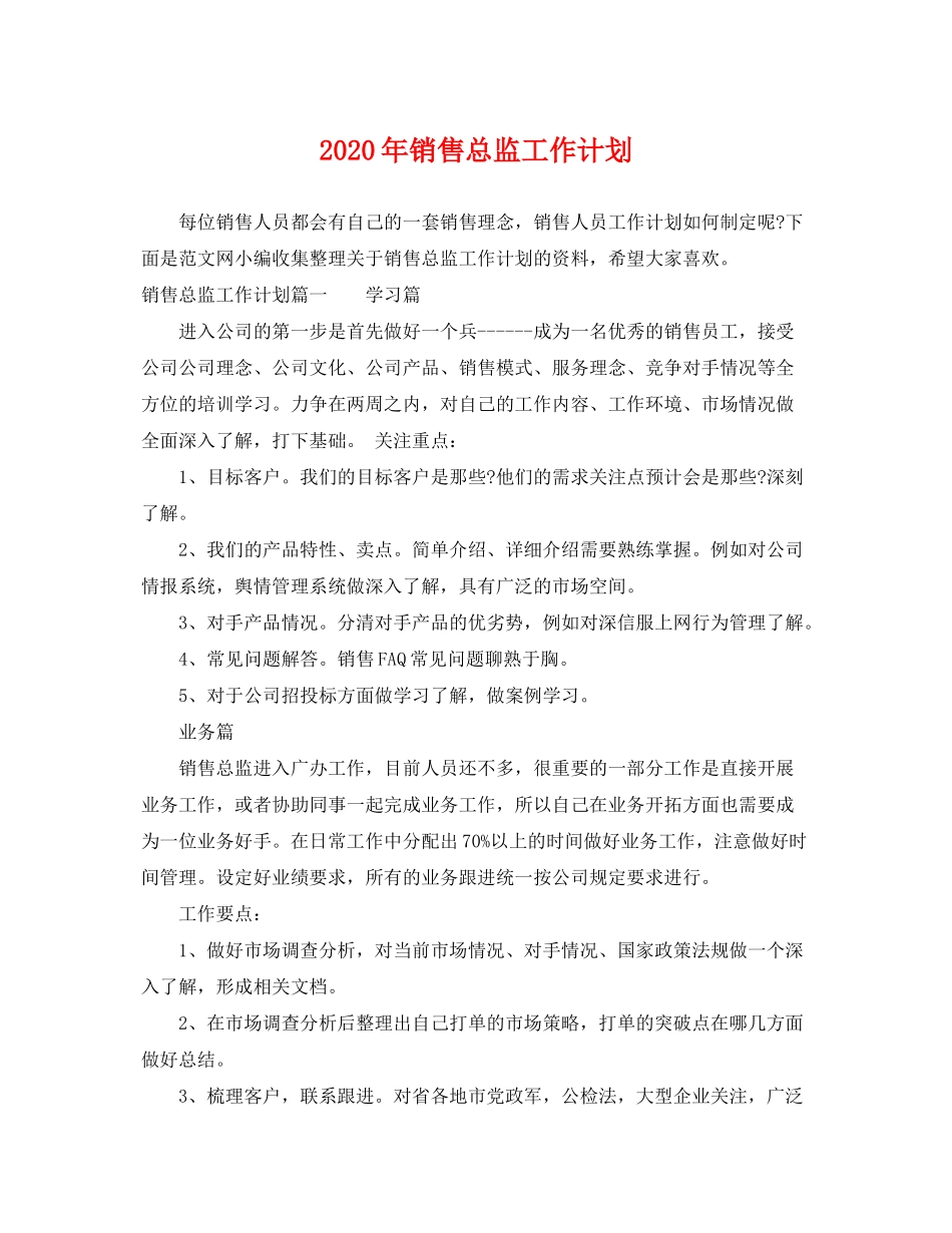 2020年销售总监工作计划_第1页