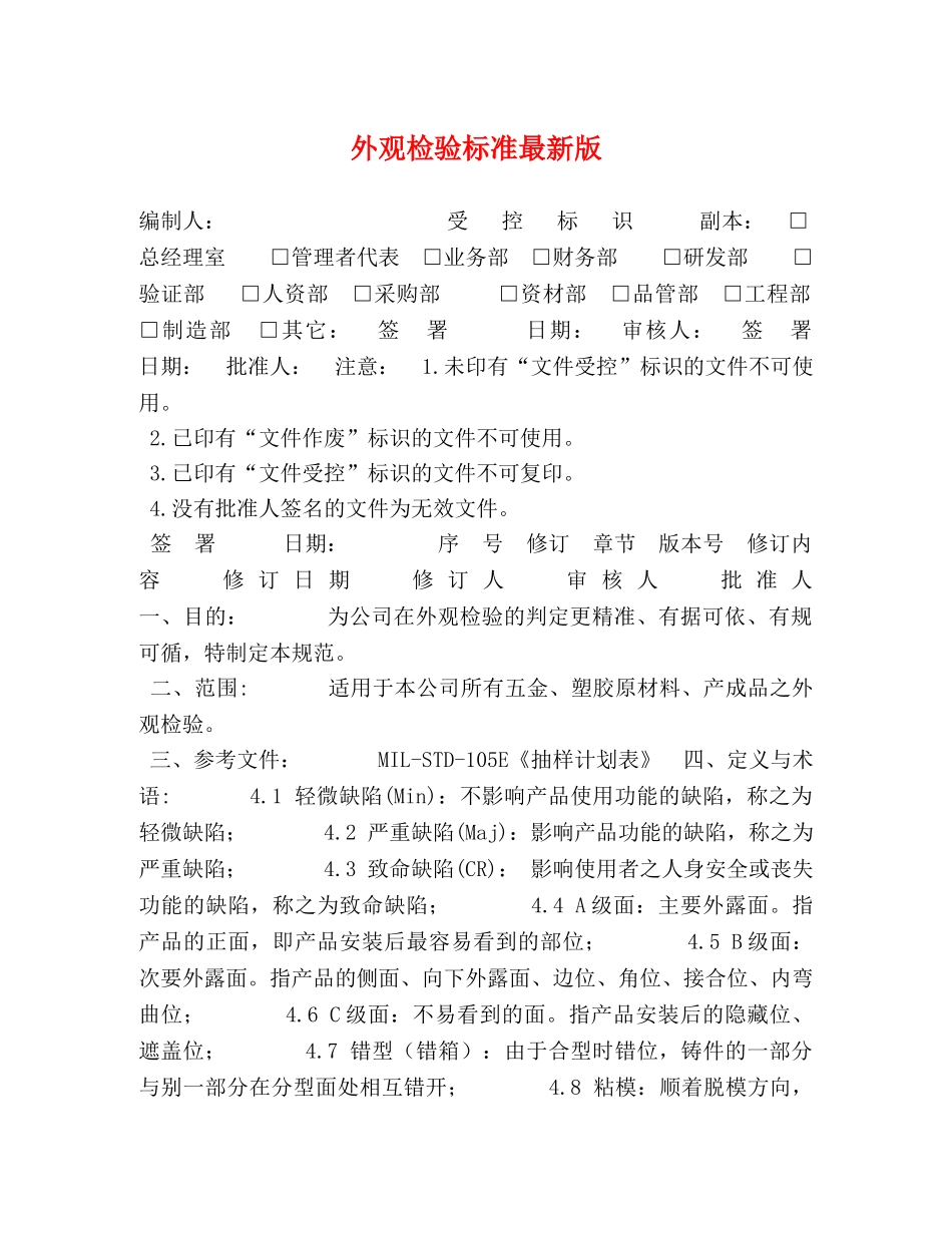 外观检验标准最新版 _第1页