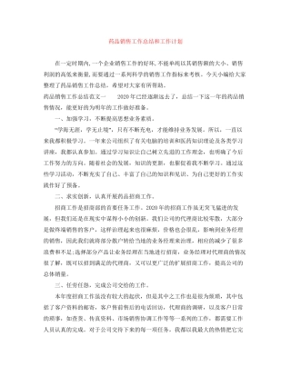 药品销售工作总结和工作计划