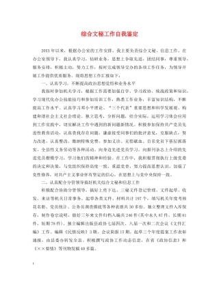 综合文秘工作自我鉴定 