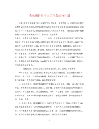 企业统计员个人工作总结与计划