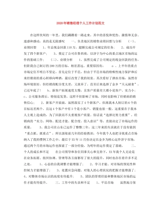 2020年销售经理个人工作计划范文1)
