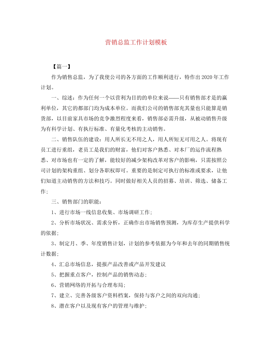 营销总监工作计划模板_第1页