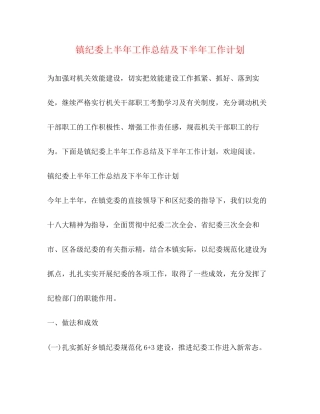 镇纪委上半年工作总结及下半年工作计划2