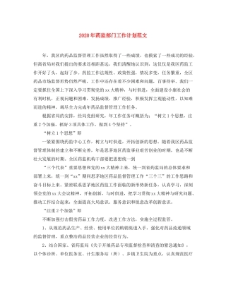 2020年药监部门工作计划范文