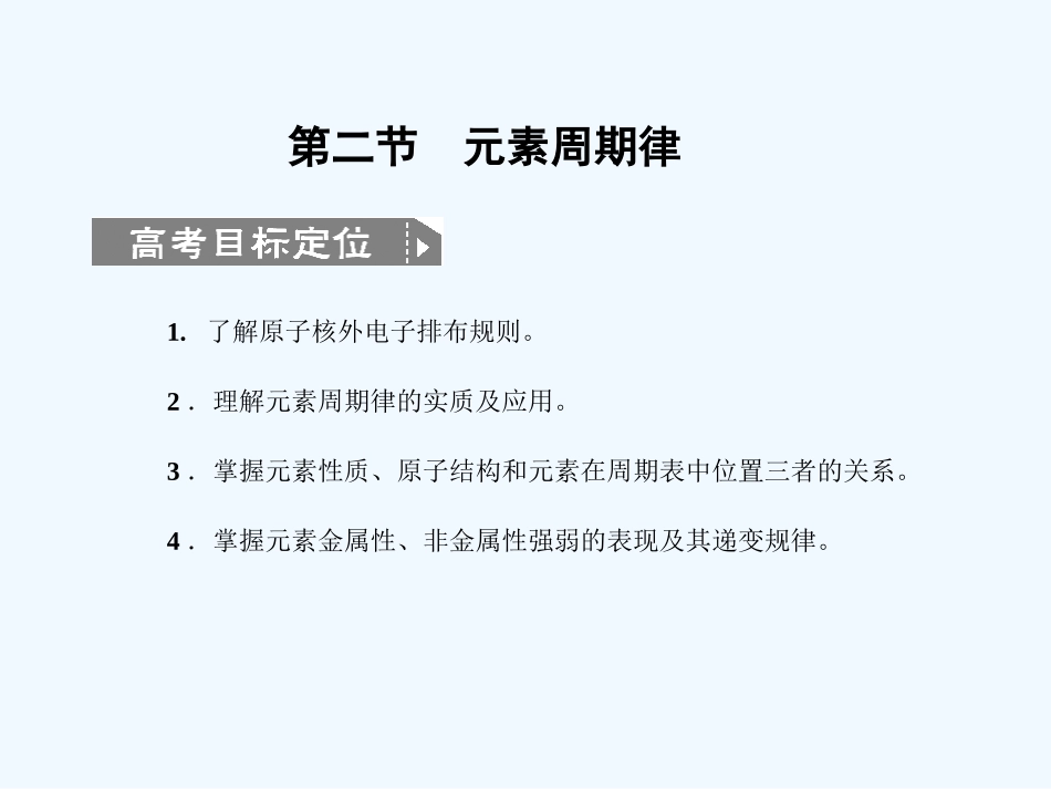 【人教版创新设计】2011届高考化学一轮复习 第二节 元素周期律课件 新人教版_第1页