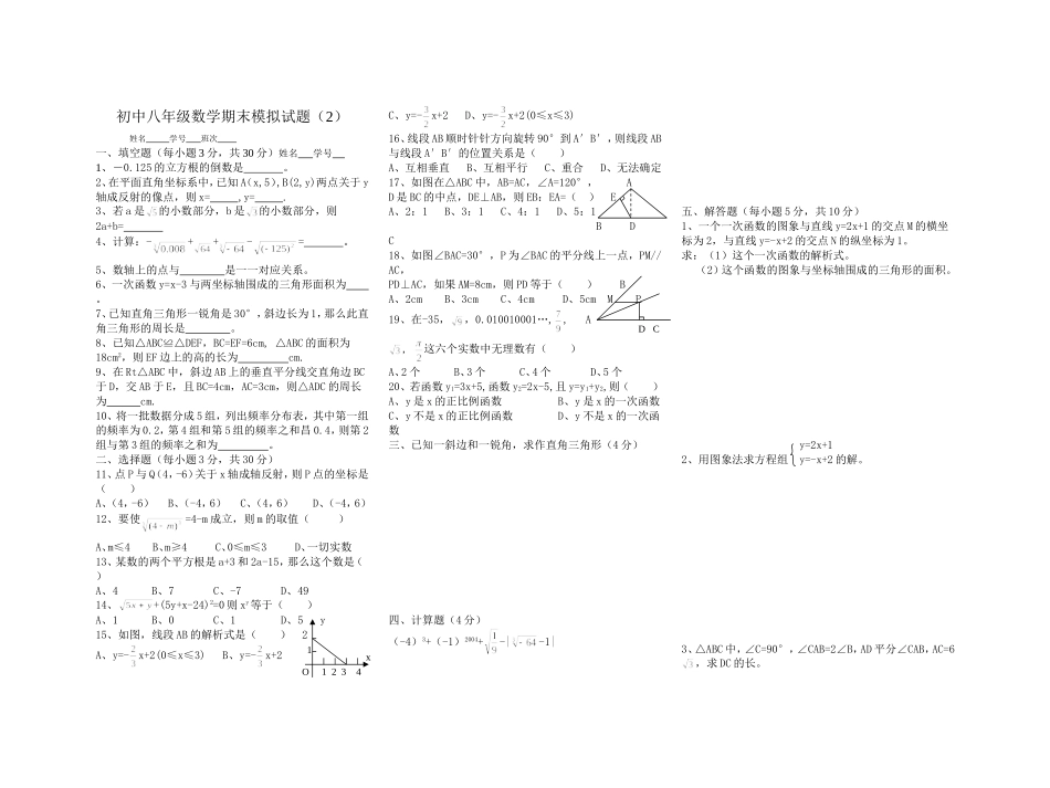 初中八年级数学期末模拟试题(1)_第1页