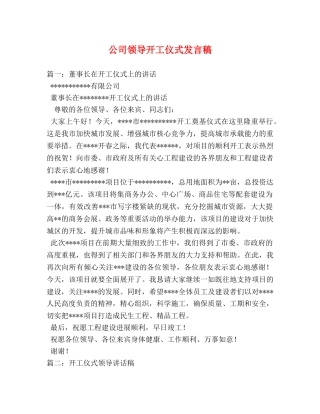 公司领导开工仪式发言稿 