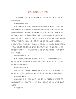 新中职教师工作计划