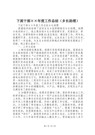 下派干部××年度工作总结（乡长助理）