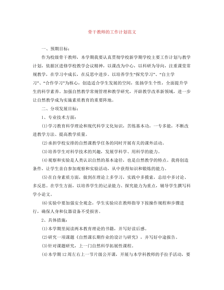 骨干教师的工作计划范文_第1页
