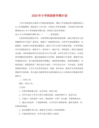 2020年小学班级新学期计划