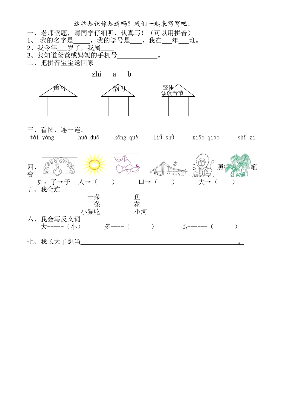 学前摸底测试_第1页
