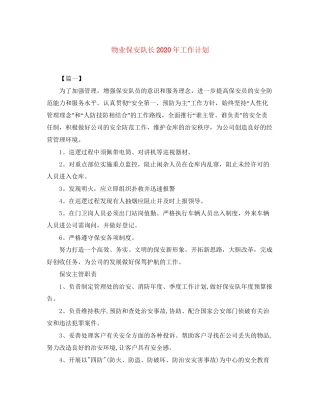 物业保安队长年工作计划