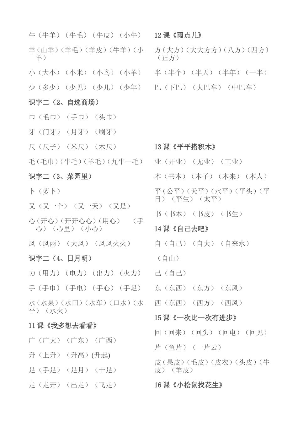 人教版一年级上册语文生字组词_第3页