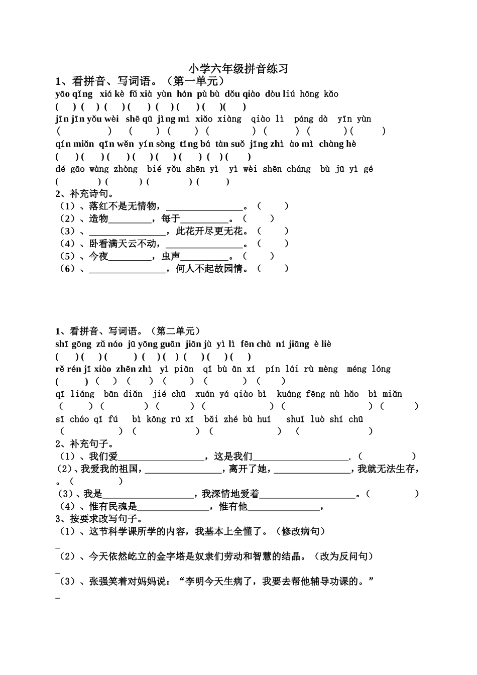 小学六年级拼音练习_第1页