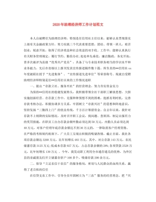 2020年助理经济师工作计划范文